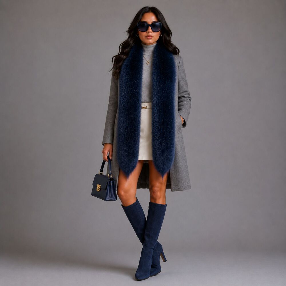 bebe Plush Faux Fur Sodalite Blue scarf lapel ZS-FS3791 LN - Picture 3 of 6